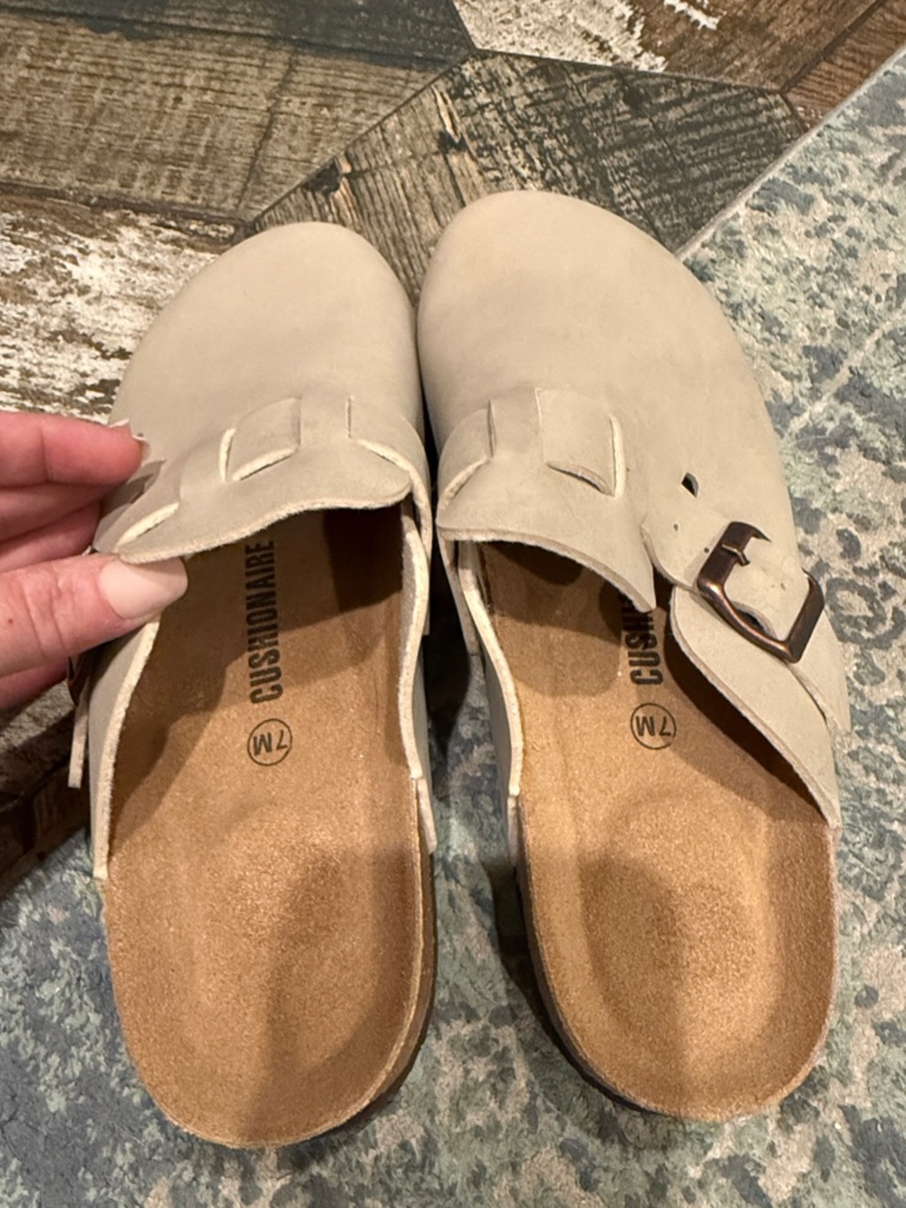 Cushionaire Women's Taupe Slip-On Buckle Clogs